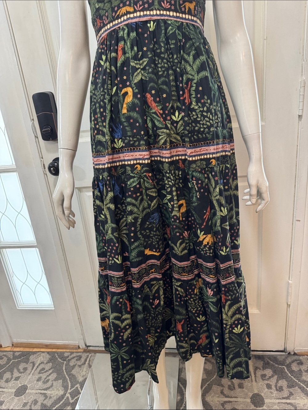 Farm Rio 100% Cotton V-Neck Tiered Tropical Print Maxi Floral Black Dress Sz S - Picture 6 of 15